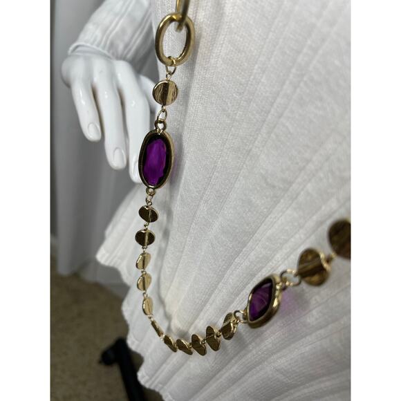 Chico's long necklace gold tone signed jewelry costume purple jewels faceted - Picture 4 of 14